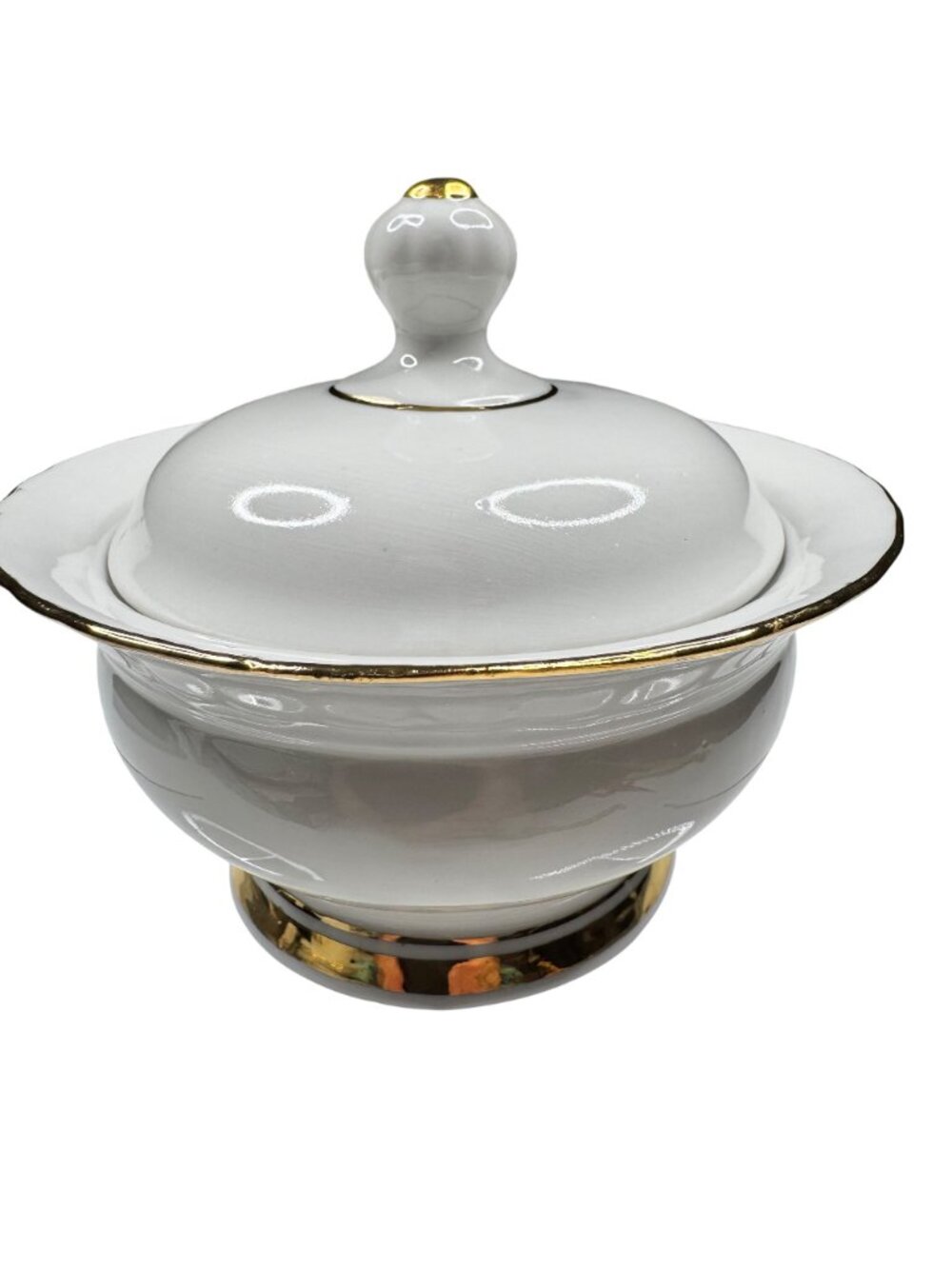 Porcelain Lidded Sugar Bowl With Gold Trim & Matching Ladle - Picture 11 of 16